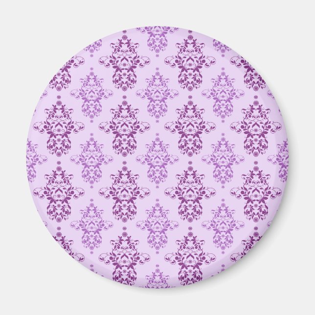 Lila Lavendel Tvåtonad Damask Magnet (Framsidan)