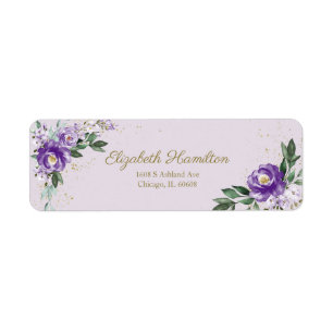 Lila Lavendel Vattenfärg Blommig Bukett Elegant Returadress Etikett