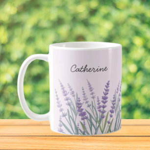 Lila Lavendel Vattenfärg Blommig Kaffemugg