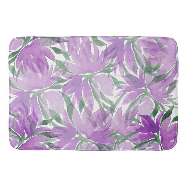Lila Lavendel Vattenfärg Elegant Blommig Badrumsmatta (Framsidan)