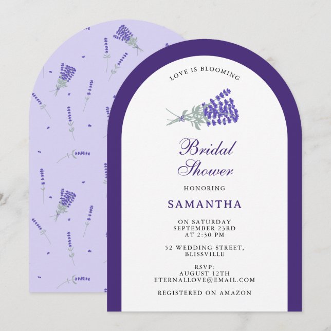 Lila Lavendel Vildblomma Bröllopsdusch Inbjudningar (Fram/baksida)