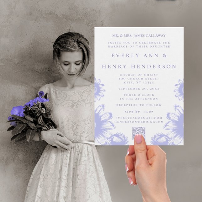 Lila Lavendel Vintage Bröllopsvildblomma Meddelande Vykort (Skapare uppladdad)