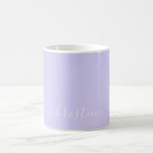 Lila Lavendel & Vit Minimalistisk Namn Anpassad 01 Kaffemugg