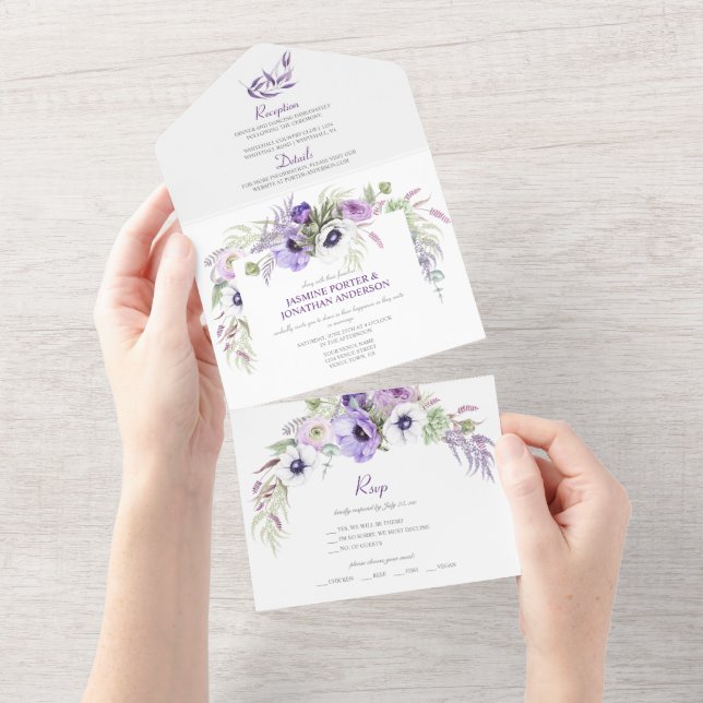 Lila Lavendel & Vita Anemoner Blommig | (Avrivbar del)