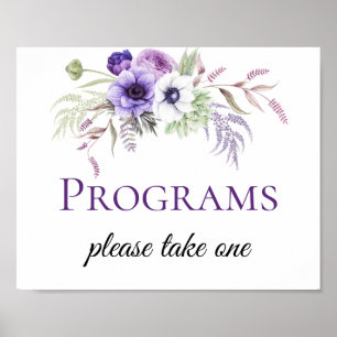 Lila Lavendel Vita Blommiga Bröllopsprogramsskylta Poster