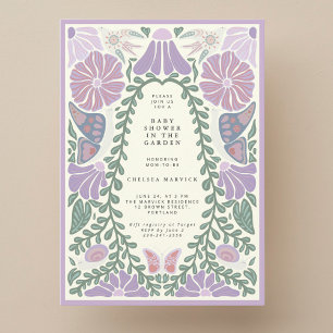 Lila lavendelblommig baby shower-inbjudan inbjudningar