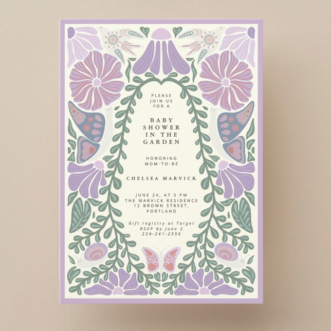 Lila lavendelblommig baby shower-inbjudan inbjudningar (Skapare uppladdad)