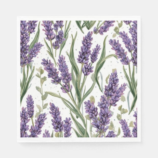 Lila lavendelblommor akvarell botanisk pappersservett (Framsidan)
