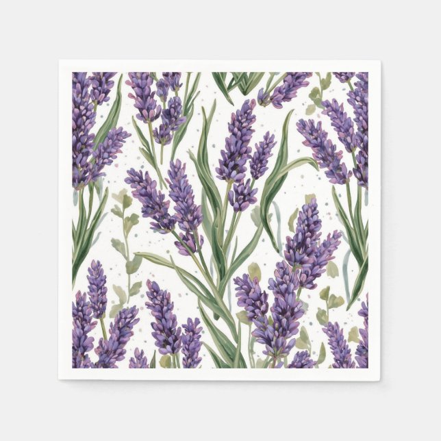Lila lavendelblommor akvarell botanisk pappersservett (Framsidan)