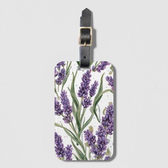 Lila Lavendelblommor Vattenfärg Botanisk Bagagebricka (Framsida vertikal)