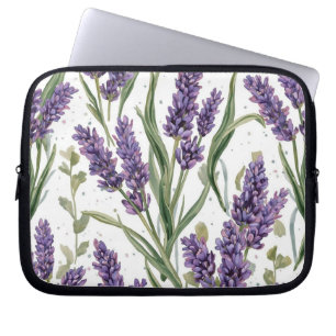 Lila Lavendelblommor Vattenfärg Botanisk Laptop Fodral