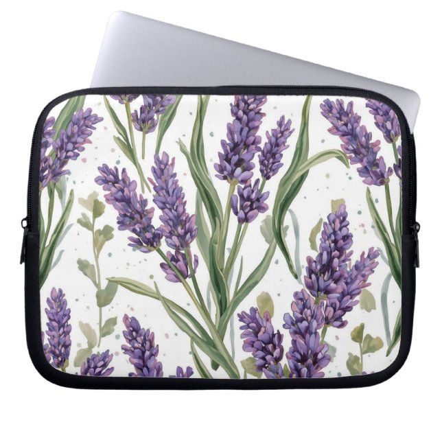 Lila Lavendelblommor Vattenfärg Botanisk Laptop Fodral (Framsidan)