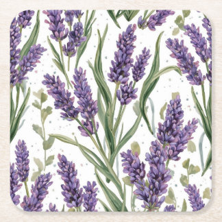 Lila Lavendelblommor Vattenfärg Botanisk Underlägg Papper Kvadrat
