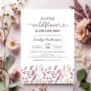 Lila Lavender A Little WildblomBaby Shower Inbjudningar