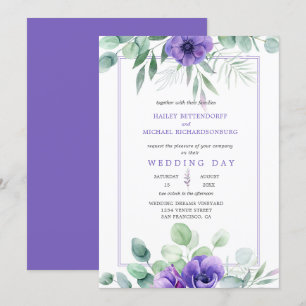 Lila Lavender Anemones och Greenery Gräns Inbjudningar
