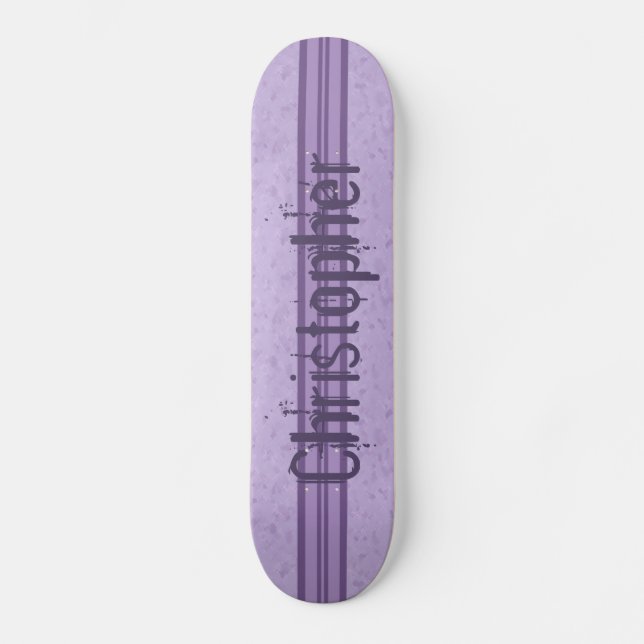 Lila Lavender Anpassningsbar Stripe Monogram Skateboard Bräda 21,5 Cm (Framsida)