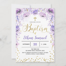 Lila Lavender Baptism Blommigt Call Inbjudningar