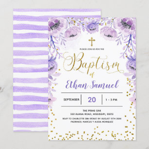 Lila Lavender Baptism Blommigt Call Inbjudningar