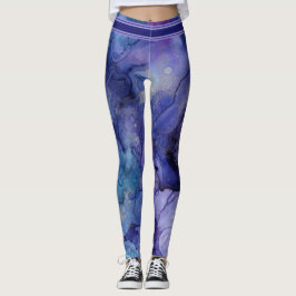 Lila, lavender, blått och akvatiska vattenfärger leggings