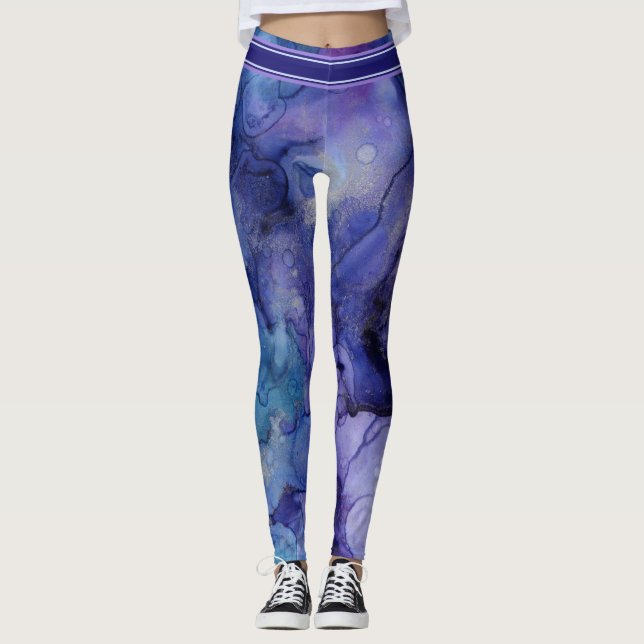 Lila, lavender, blått och akvatiska vattenfärger leggings (Framsida)