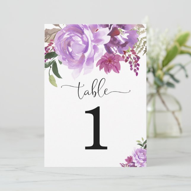 Lila lavender blommigt 5"x7"-bordsnummer inbjudningar (Stående Fram)