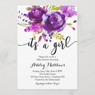 Lila Lavender Blommigt Baby Shower-inbjudan Inbjudningar
