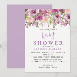 Lila Lavender Blommigt Baby Shower-inbjudan Inbjudningar