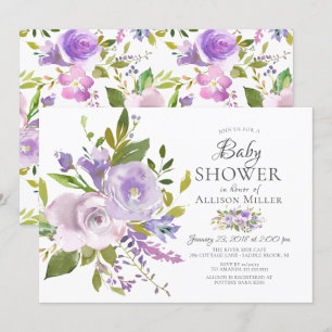 Lila Lavender Blommigt BABY Shower-inbjudningar Inbjudningar