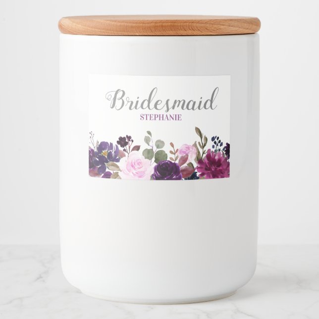 Lila Lavender Blommigt Boho bröllop drycketikett Mat Etiketter (Framsida)