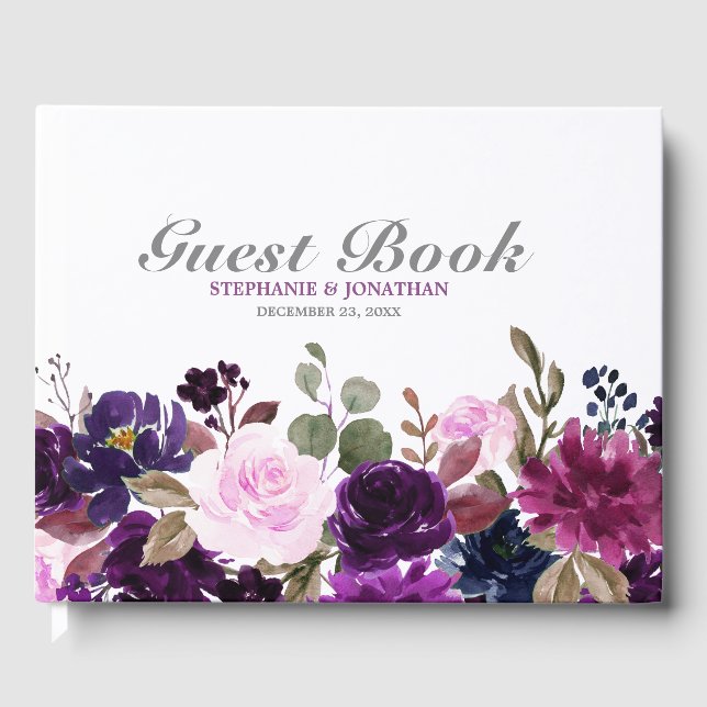 Lila Lavender Blommigt Boho Bröllop Guest Bok (Framsida)