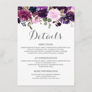 Lila Lavender Blommigt Boho Bröllop informationsko Tilläggskort