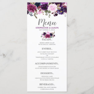 Lila Lavender Blommigt Boho Bröllop Menu Meny