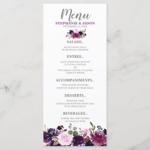 Lila Lavender Blommigt Boho Bröllop-menyn Meny