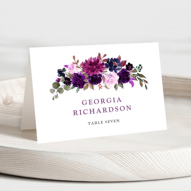 Lila Lavender Blommigt Boho Bröllop Place Card Bordsnummer (Purple Lavender Floral Boho Wedding guest name Place Card )