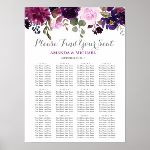 Lila Lavender Blommigt Boho Bröllop Sittdiagram Poster