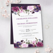 Lila Lavender Blommigt Boho bröllopsinbjudan