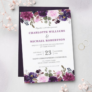 Lila Lavender Blommigt Boho bröllopsinbjudan Inbjudningar