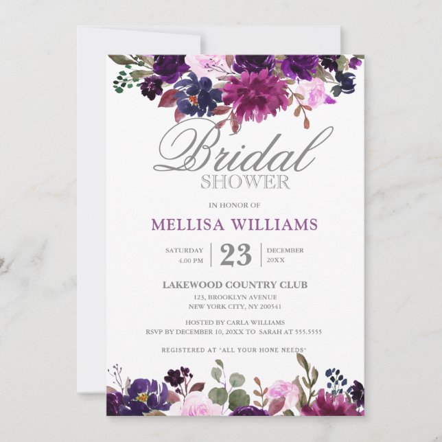 Lila Lavender Blommigt Boho Möhippa Inbjudningar (Framsida)