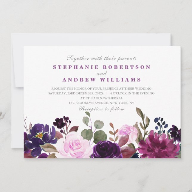 Lila Lavender Blommigt Boho Wedding-inbjudan Inbjudningar (Framsida)