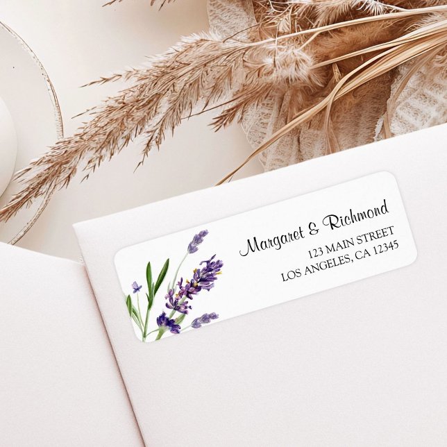 Lila Lavender Blommigt Bröllop Returadress Returadress Etikett (Skapare uppladdad)