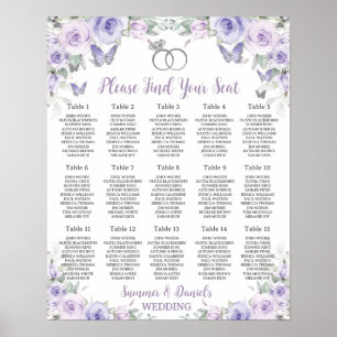 Lila Lavender Blommigt Bröllop Ringar sittdiagram Poster