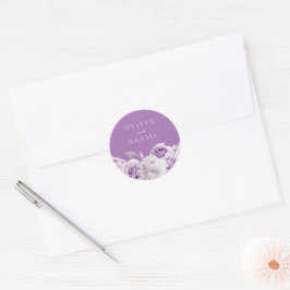 Lila Lavender Blommigt Bröllop Runt Klistermärke
