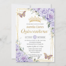 Lila Lavender Blommigt Butterfly Guld Quinceanera