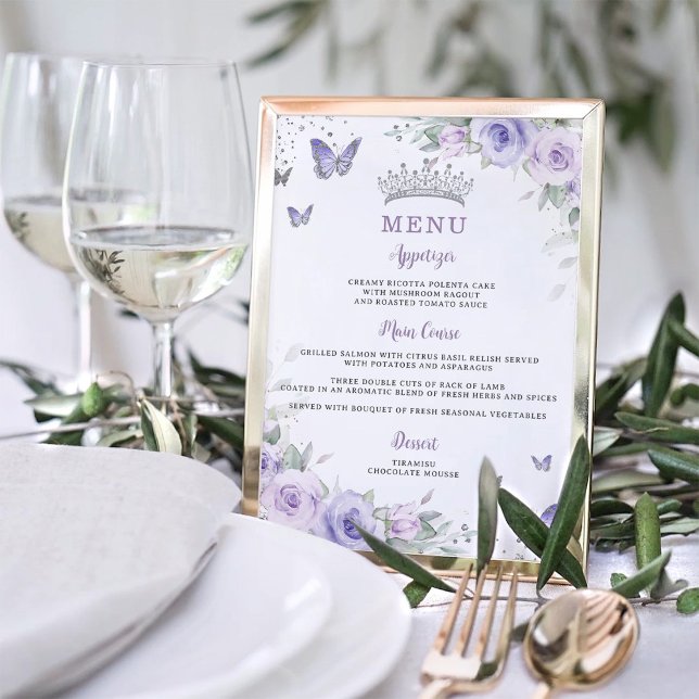 Lila Lavender Blommigt Butterfly Quinceañera Menu Poster (Skapare uppladdad)