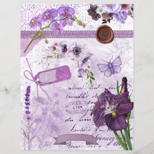 Lila Lavender Blommigt Collage Scrapbook Papper