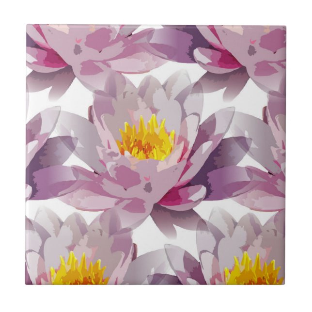 Lila Lavender Blommigt Design Gult Flower Kakelplatta (Framsidan)