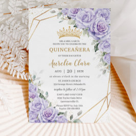 Lila Lavender Blommigt Flowers Guld Quinceañera Inbjudningar