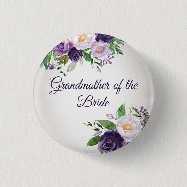 Lila Lavender Blommigt Greenery Grandmor Bride Knapp (Framsida)