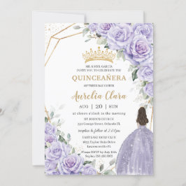 Lila Lavender Blommigt Princess Guld Quinceañera Inbjudningar