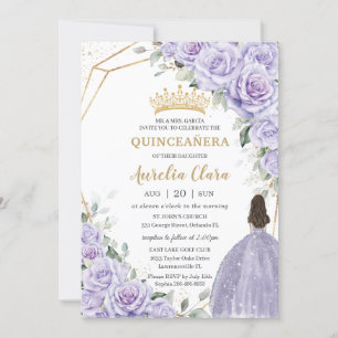 Lila Lavender Blommigt Princess Guld Quinceañera Inbjudningar